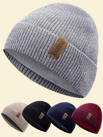 URGENTMAN 1pc Unisex Letter Decor Fashion Warm Knitted Beanie Winter Hat