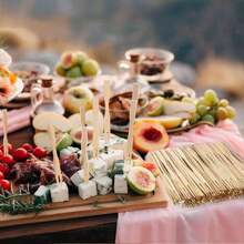 400/200/100/50/20 chiếc +/-2 que xiên trái cây bằng tre, xiên khai vị/tráng miệng mini 8,8cm, thích hợp cho tiệc tùng, dã ngoại, đám cưới, nhiều kích cỡ có sẵn, nhà bếp, quà tặng Giáng sinh - Màu be - Xem 8