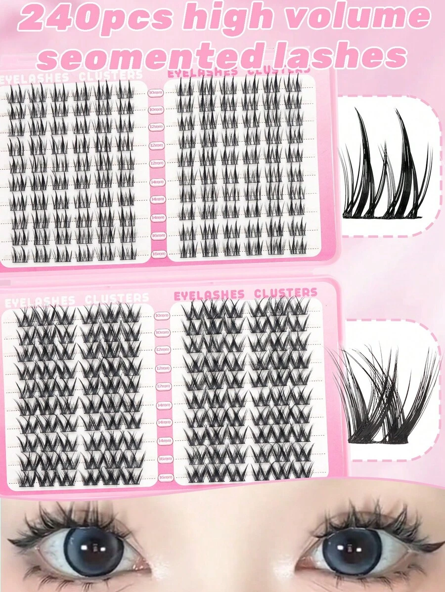 Eyelash Book 240PCS False Eyelash Mixed Pack 10-16mm Mixed Length Eyelash Clusters Personal Eyelash DIY Eyelash Extension Book C Curl At Home Eyelash Extension Eyelash Extension Suitable For All Occasions Such As Parties, Outings, Etc - Black - View 1
