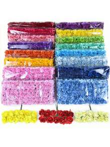 144 件头包人造迷你玫瑰纸花 - 12 束,每束 144 朵,非常适合 DIY 花环、婚礼礼物、家居装饰、圣诞节、母亲节、毕业典礼、丰收节、冬季 - 多功能装饰人造玫瑰,适用于工艺品和庆祝活动 - 144pcs - 查看 3