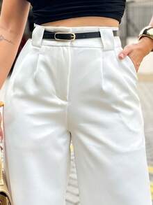 EMILI LULU RUNS4 Calça Pantalona Feminina Classic Em Passante Largo C/Cinto Fino - Branco - Visão 3