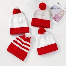 1 件圣诞条纹绒球无檐便帽 - 双层腈纶针织帽，轻质弹力帽，适合秋冬季 - 彩色 - 查看 10