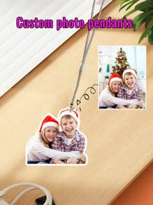 1 件定制圣诞照片亚克力形状吊坠、家庭圣诞照片装饰品、圣诞树定制照片装饰品、汽车内饰吊坠 - 彩色 - 查看 2