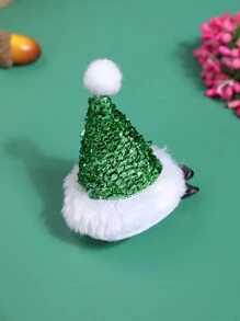 1pc Girl's Christmas Party Accessory Red Santa Hat Hair Clip - Multicolor - View 6