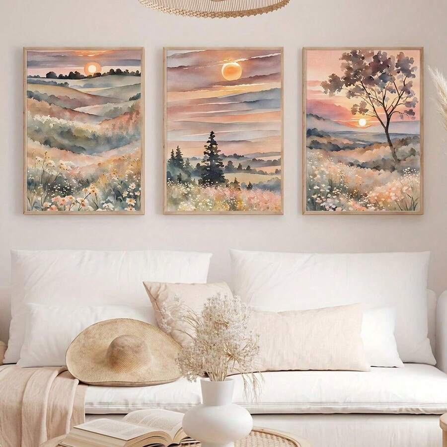 Bộ ba phong cảnh hoàng hôn màu nước Du lịch phong cảnh nghệ thuật, 3 bức tranh minh họa đầy màu sắc in nghệ thuật treo tường, Áp phích phong cảnh sáng tạo, Nghệ thuật vải không khung, Tác phẩm nghệ thuật hiện đại, Nghệ thuật trang trí phòng ngủ & hành lang Nghệ thuật treo tường, Quà tặng lý tưởng, Nghệ thuật treo tường, Trang trí tường, Trang trí phòng - Nhiều màu - Xem 1