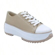 Tenis Sneakers Plataforma Dama en Color Miel con Agujeta - Beis - Ver 1