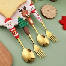 1 cái/2 cái/4 cái Thiết kế 3D INS sáng tạo - Bộ đồ ăn bằng thép không gỉ hình người tuyết dễ thương cho Giáng sinh, Bao gồm thìa ăn tối và nĩa, Hộp quà tặng, Nhà bếp, Tuyệt vời cho món tráng miệng và quà tặng ngày lễ, Bộ đồ ăn bằng kim loại, Thìa cà phê cực kỳ hấp dẫn, Thìa nĩa, Thích hợp cho Giáng sinh, Quà tặng Trang trí phòng tại nhà, Đồ dùng tiệc tùng - Nhiều màu - Xem 6