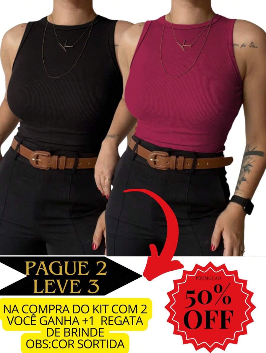 KIT 2 Women's Ribbed Tank Top - 黑與酒 - 查看 1