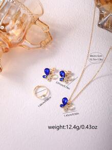 SOKI SOKI 1 Set Zirconium Oxide Blue Butterfly Necklace, Sparkling Cubic Zirconia Embedded Butterfly Pendant Necklace And Earrings, Ring, Simple Design Set And Fashion, Casual Butterfly Dial, Round Case, Pu Strap Quartz Women's Watch Perfect For Everyday Wear, Birthday Gifts, Parties, Holiday Gatherings, And As The Ideal Gift For Yourself Or Friends Boxes Not Included