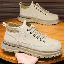 Plus Size Men's New Cargo Shoes, Men's Casual Leather Boots, Cargo Shoes, Low Top Boots, Outdoor Hiking Boots, Low Cut Casual Sneakers, Beige