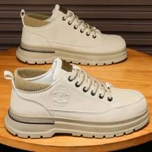 Plus Size Men's New Cargo Shoes, Men's Casual Leather Boots, Cargo Shoes, Low Top Boots, Outdoor Hiking Boots, Low Cut Casual Sneakers, Beige
