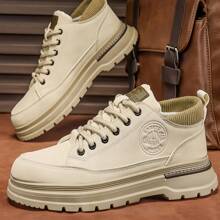 Plus Size Men's New Cargo Shoes, Men's Casual Leather Boots, Cargo Shoes, Low Top Boots, Outdoor Hiking Boots, Low Cut Casual Sneakers, Beige