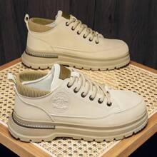 Plus Size Men's New Cargo Shoes, Men's Casual Leather Boots, Cargo Shoes, Low Top Boots, Outdoor Hiking Boots, Low Cut Casual Sneakers, Beige