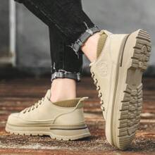 Plus Size Men's New Cargo Shoes, Men's Casual Leather Boots, Cargo Shoes, Low Top Boots, Outdoor Hiking Boots, Low Cut Casual Sneakers, Beige