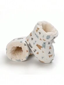 新生儿婴儿可爱卡通保暖内衬保暖雪地靴（男孩和女孩适用） - 白色 - 查看 3