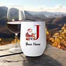 1 个 12 盎司刻字蛋形圣诞酒杯，26 个字母个性化圣诞老人图案双层隔热不锈钢带盖玻璃杯，是送给家人和朋友的完美圣诞礼物 - 彩色的 - 查看 21