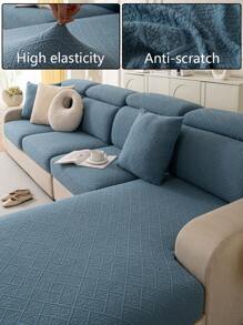 1 件提花毛绒几何 3D 弹力沙发套，适合所有季节的简约风格，防宠物、防尘，适合 L 型沙发 1/2/3/4 座，非常适合节日派对装饰 - 藍色 - 查看 1