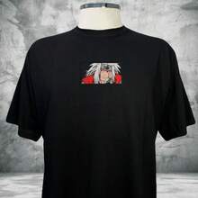 Jiraya Embroidered T-Shirt Anime Piece Unisex Blouse 100% Cotton Geek Streetwear - 黑色 - 查看 1