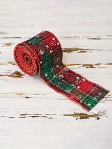 1条圣诞格子带铁丝边丝带，装饰性布艺丝带，适用于节日礼物包装、圣诞树装饰、房间装饰、家居装饰、办公室装饰、主题派对装饰、圣诞装饰、圣诞丝带、圣诞装饰品、冬季圣诞装饰、家居圣诞礼物、圣诞装饰