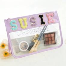 Waterproof Transparent PVC Embroidered Letter Toiletry Organizer Bag, Portable Shower Gym Cosmetic Bag Suitable For Travel - Multicolor - View 5