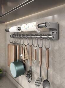 1pc Multifunctional Kitchen Hanging Hook, Kitchen Storage Rack, Bathroom Organizer Shelf, Multipurpose Holder For Utensils, Cutting Boards - Multicolor - View 4