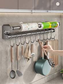 1pc Multifunctional Kitchen Hanging Hook, Kitchen Storage Rack, Bathroom Organizer Shelf, Multipurpose Holder For Utensils, Cutting Boards - Multicolor - View 1