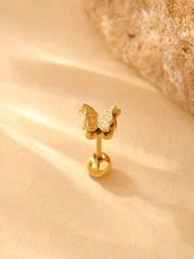 1件简约不锈钢双层蝴蝶耳夹耳环，适合日常佩戴 - 銀色 - 查看 4