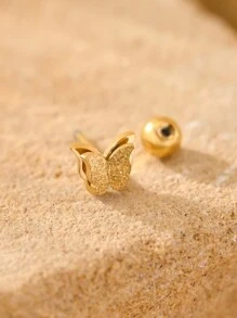 1件简约不锈钢双层蝴蝶耳夹耳环，适合日常佩戴 - 銀色 - 查看 3