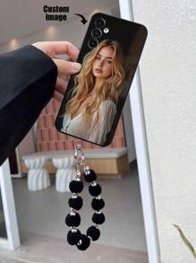 1pc Black TPU Customizable Pattern Shockproof Phone Case And 1pc Black Fuzzy Ball Wrist Strap, Compatible With IPhone Apple, Android, Galaxy A51 4G, A52, A52s 5G, S23 Ultra, A13 4G, A12, S22 Ultra, OPPO A54, A54, 14 Pro Max, Galaxy A14, A32 4G,Stylish,Colorful,Vintage,Cute,Contracted,Funny,Custom,Personalized,Unique,Customized,Ideal Gifts For Him,Ideal Gifts For Her,Boyfriend,Girlfriend,Family,Friends,Grandparents,Couple,For Anniversaries,For Birthdays,Season Picks,2025phonecase - Black - View 2