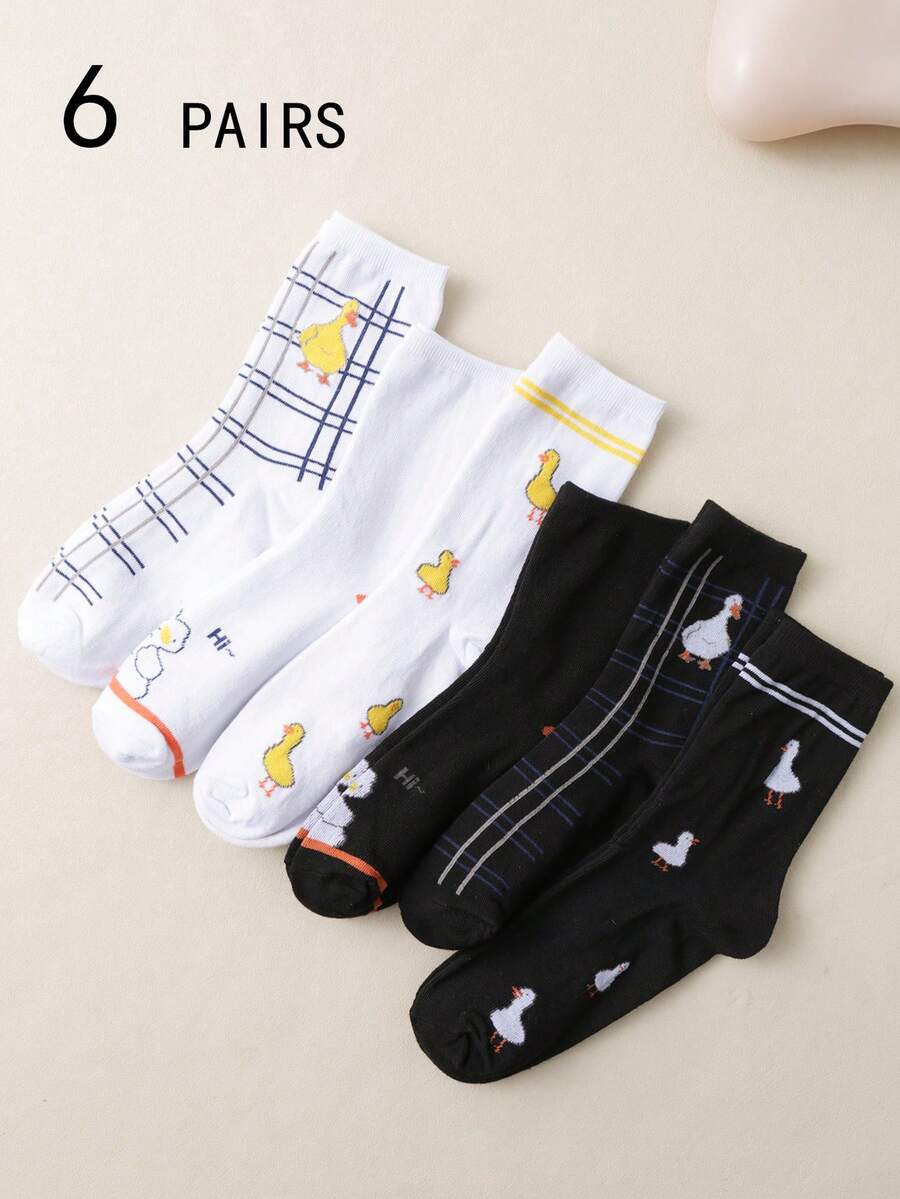 6 đôi tất cổ cao họa tiết vịt độc đáo thoải mái đa năng dành cho nữ - Nhiều màu - Xem 1