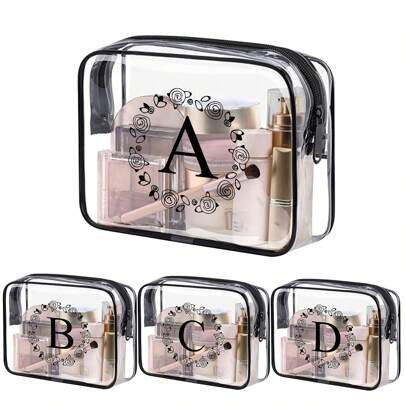 字母 A-Z 时尚简约男女洗漱包，夸脱大小的防水透明化妆包，适合旅行，男女通用，夏季沙滩包，旅行必备假日必需品，可携带上飞机并作为黑色返校用品包