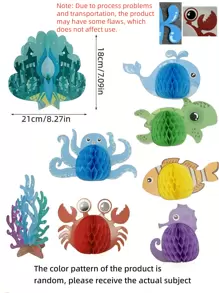 Set de 8 piezas - Decoración de fiesta temática marina, centro de mesa de panal con animales marinos, decoración de mesa temática de océano, farolillos de papel con motivos de peces, vida marina y sirena para fiesta de cumpleaños, fiesta en la playa o decoración de fondo navideño. - Azul - Ver 6
