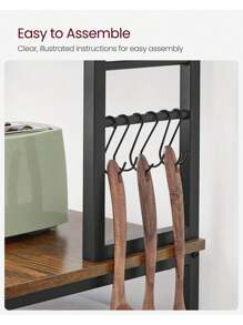 VASAGLE Kitchen Storage Rack, Coffee Bar, Baker's Rack, Total 6 Shelves And 6 Hooks, For Microwave, Steel Frame, Industrial, Rustic Brown And Black