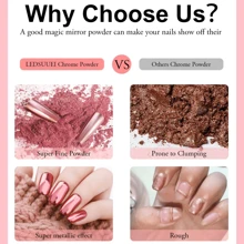 6 Colors Set - Gold Chrome Nail Powder, Mirror Effect Metallic Holographic Iridescent Pearl Glitter Chrome Nail Powder In Rose Gold, White, Pearl, Nail Art DIY Salon Supplies - 彩色 - 查看 2