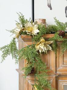 1 pièce, 120 cm Vigne de Noël artificielle, plante factice, guirlande de Noël, vigne de fleurs artificielles, couronne de Noël artificielle - fleurs réalistes et pommes de pin factices, feuilles vertes denses, convient pour la décoration intérieure et extérieure de la maison, décoration de Noël extérieure, cheminée, décoration de table à manger, rideaux, fenêtres, escalier, décoration pour fête de Noël, anniversaire de mariage - choix idéal pour une ambiance festive de Noël