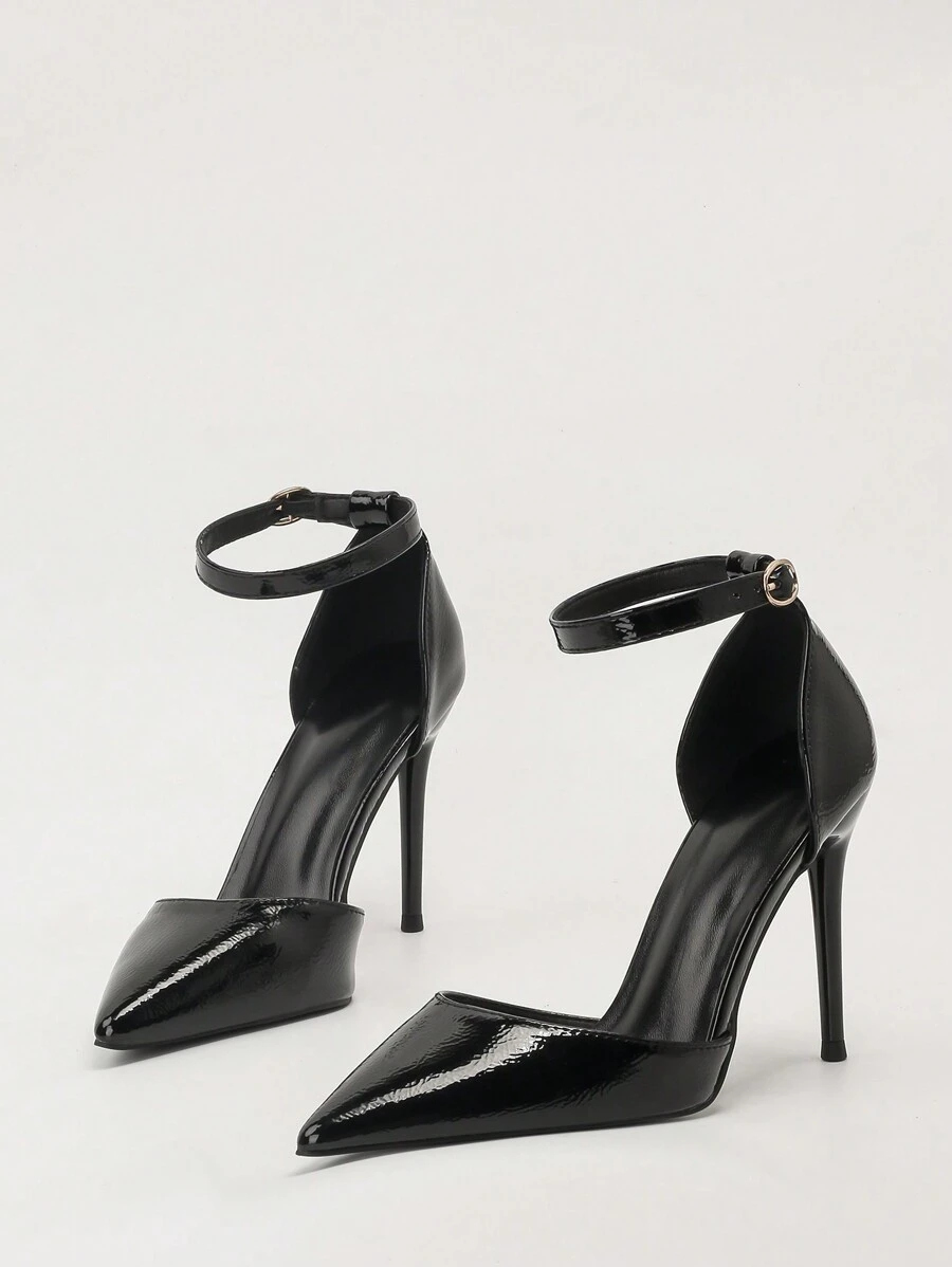 2025秋冬欧美风极简镂空尖头细高跟穆勒凉鞋，优雅女鞋，适合派对穿着 - 黑色 - 查看 1