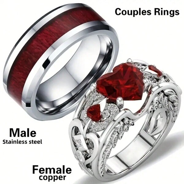 خاتم للأزواج على شكل قلب أحمر عصري، خاتم من الفولاذ المقاوم للصدأ بتصميم قلبي رومانسي للزفاف، الخطوبة، عيد الحب، هدية الأم، عيد الأم