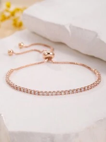 1 chiếc vòng tay có thể điều chỉnh bằng đồng mạ vàng 14k đính đá Zirconia thời trang & tinh tế dành cho nữ - Nhiều màu - Xem 17