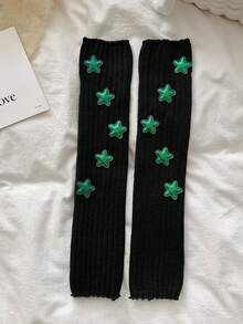 1 双女士时尚保暖针织腿套带星星装饰，Y2K 白色/黑色宽松袜子腿套，欧美潮流朋克风格，适合日常、约会、居家和外出使用 - XN266# - 查看 9