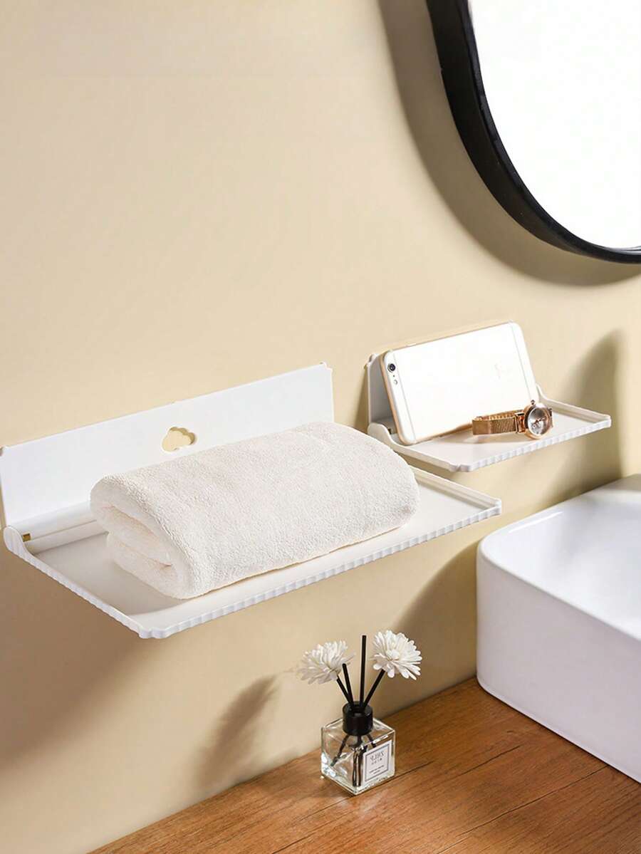 1PC 可折叠储物架壁挂折叠板浴室储物衣服浴室收纳壁挂免打孔储物架 - 白色 - 查看 1