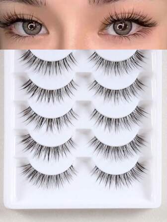6 Pairs Invisible Band Lashes, 3D Faux Mink Short Transparent Stem Soft Natural Eyelash Extension