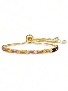 1 chiếc vòng tay có thể điều chỉnh bằng đồng mạ vàng 14k đính đá Zirconia thời trang & tinh tế dành cho nữ - Nhiều màu - Xem 7