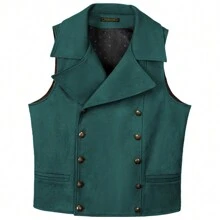 Men's Suede Vests Double Breasted Cowboy Suit Western Vest Classic Groomsmen Wedding Waistcoat For Work And Casual - 青色 - 查看 3