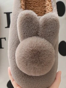 A Pair Of Cute Fur Ball Rabbit Ears Anti Slip Warm Slippers - Brown - View 4