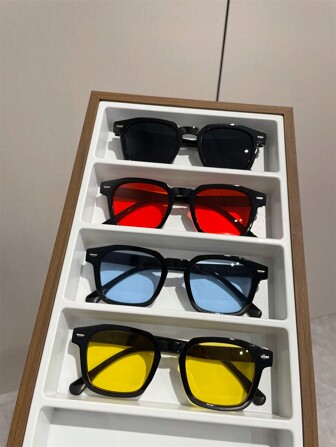 4 件装男士方形眼镜，时尚户外街头摄影，适合夏季海滩度假、户外、旅行