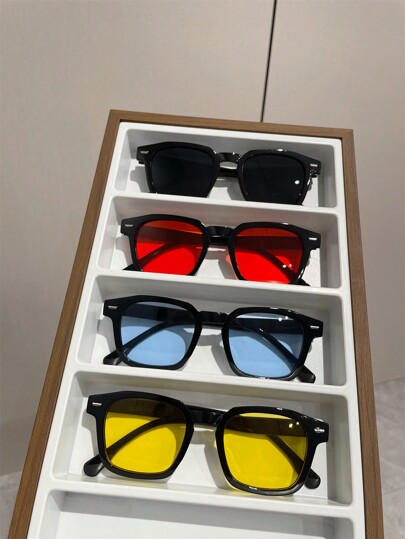 4pcs Square Eyeglasses For Men, Fashionable For Outdoor Street Photography For Summer Beach Vacation,Outdoor,Travel