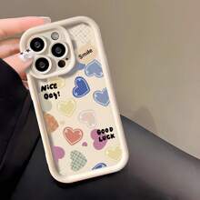 1pc Colorful Heart Pattern Creative Soft Phone Case, Frosted White/Pink Lens Frame, Shockproof Full Coverage, Compatible With OPPO/VIVO//Honor/Apple/REALME/Tecno A38/A58/A78/A12/A15/S/A16/A17/A32/A52/A53/A54/A57/A72/A74/A77/A93/A94/A96/RENO 5/6/7/Z/LITE/8/T/10/11/PRO/+/C3/C11/C21/Y/C25/C30/C31/C33/C35/C51/C53/C55/9/I/11/NOTE50/Y15S/Y20/Y22S/Y33/Y36/V23/E/V25 Phones