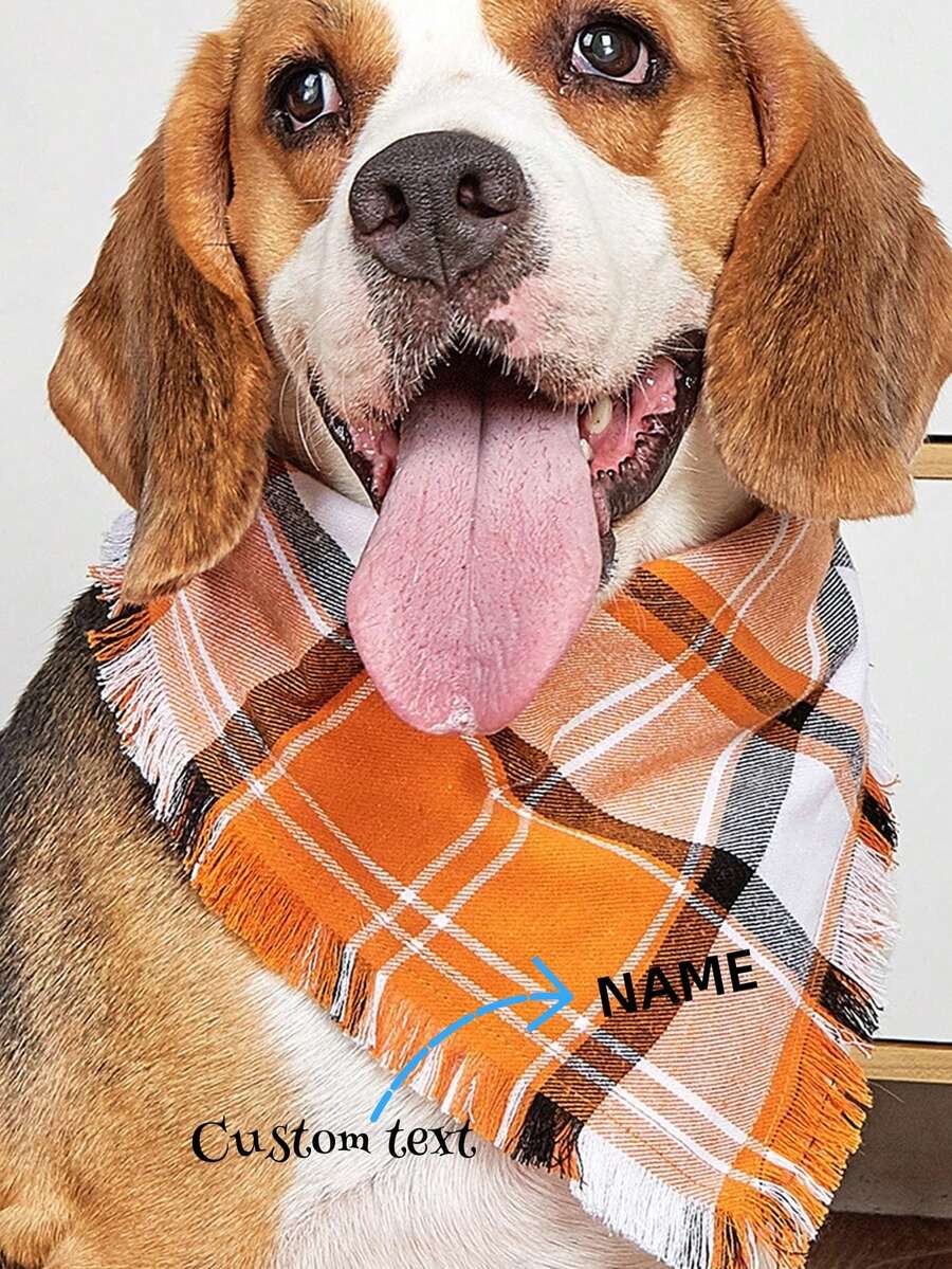 定制个性化宠物用品 - 可刻上名字/文字、万圣节/感恩节/圣诞节的宠物头巾、1 条宠物围巾、流苏格子宠物围兜 - 彩色 - 查看 1