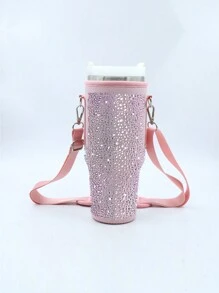 1pc High-Capacity Diving Material 40oz Insulated Cup Sleeve With Rhinestone Decoration, Adjustable Multi-Functional Cup Sleeve For Outdoor Activities Water Bottle