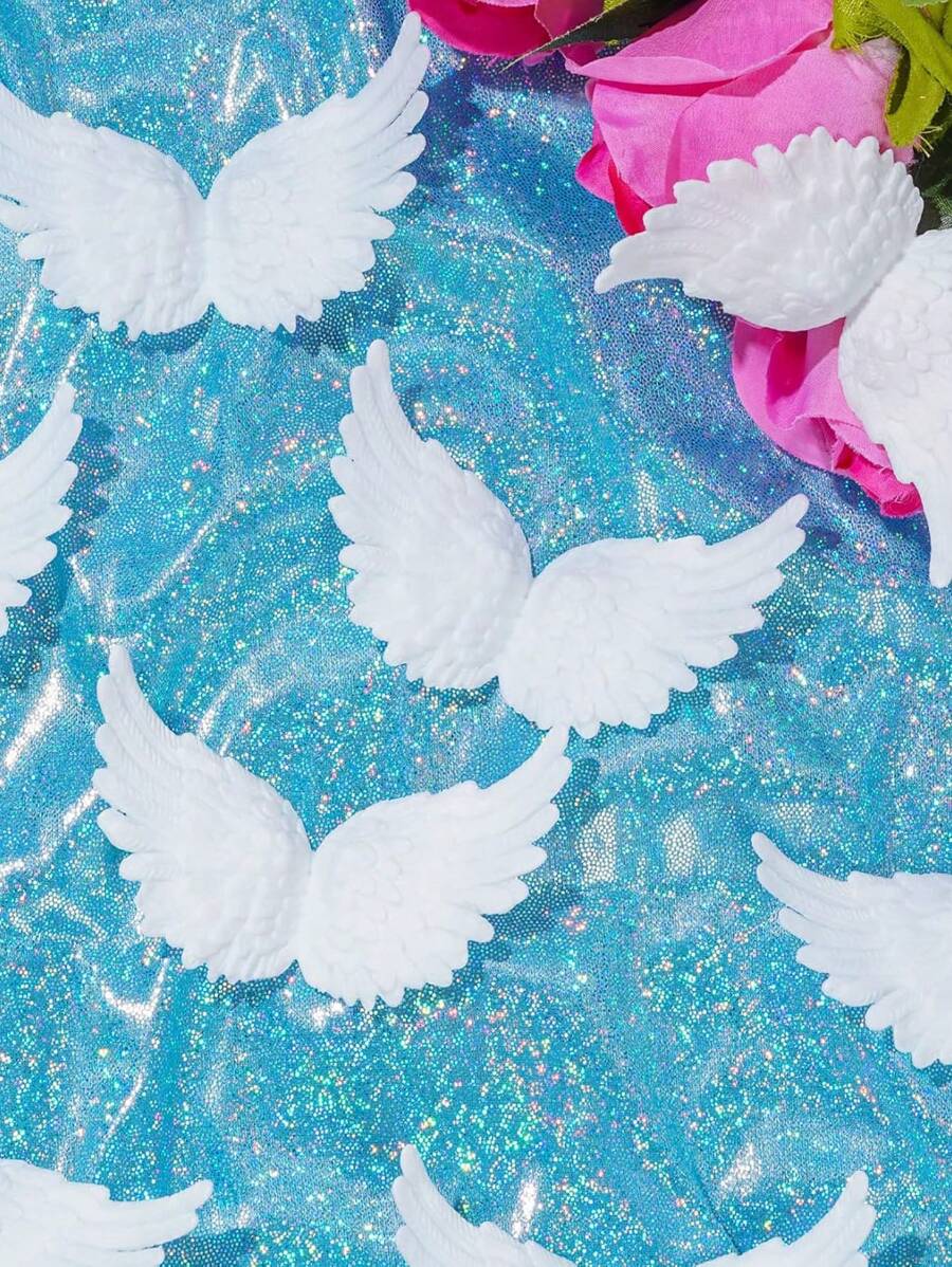 12 pièces Ailes d'ange en plastique pour artisanat Mini 3D Ornements d'arbre de Noël Pendentifs vintage chic à suspendre pour artisanat DIY Fête de Noël Décoration